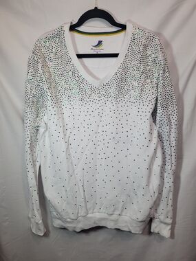 Mardi Gras Ladies White V-Neck Sweater - Purple, Green, Gold Sequins